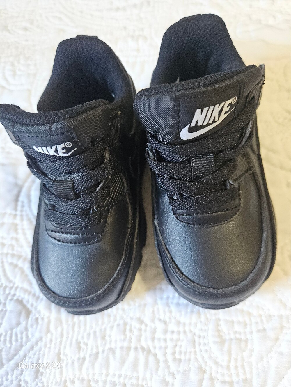 Nike Kids Black Leather High-Top Sneakers with White Logo